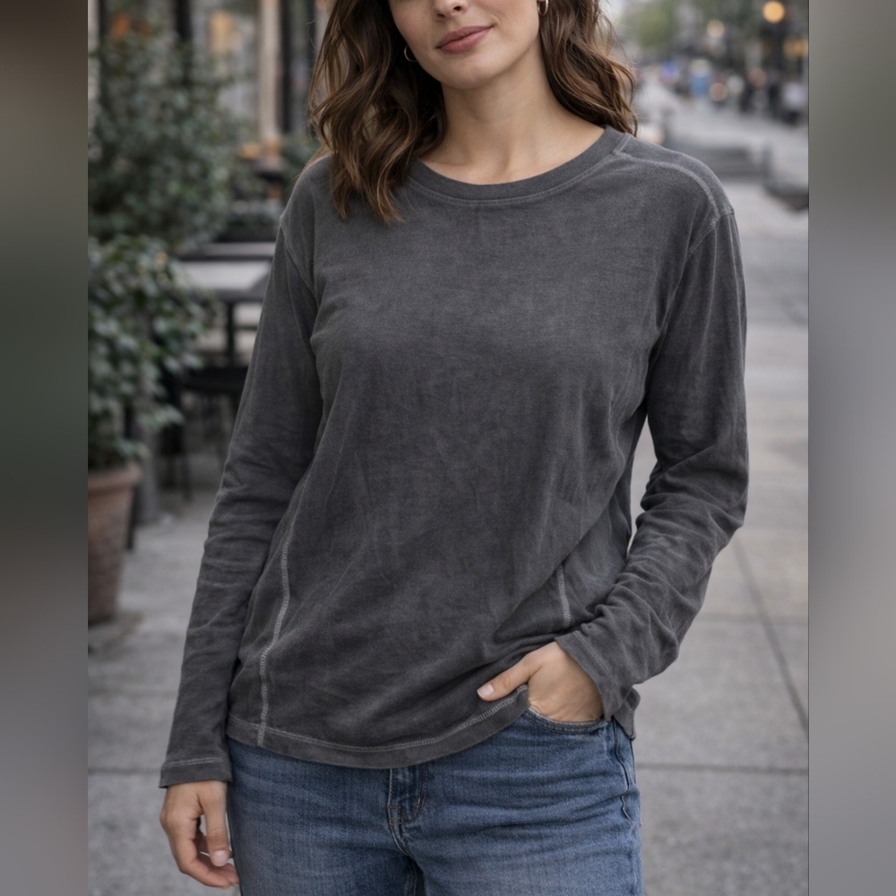 The Global Market Long Sleeve Top Size L Gray Washed Cotton Stretch Casual Tee